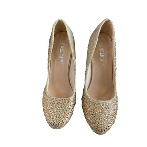 Delicacy‎ Woman's Heels Size 8.5 Gold Rhinstones Glam Baddie Coquette Girlhood